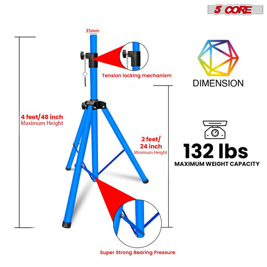 Adjustable sky blue 5Core floor speaker stands for DJ studio monitor use