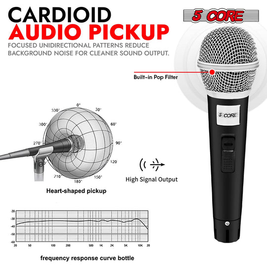 5Core handheld dynamic mic XLR karaoke microphone with clear audio for live performances
