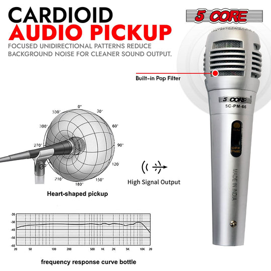 5Core handheld XLR microphone dynamic mic for karaoke singing and studio use