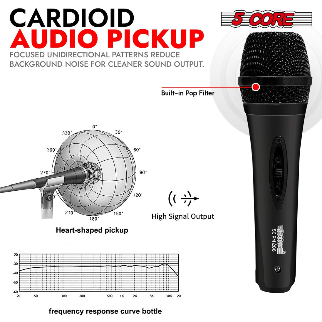 Professional 5Core handheld XLR microphone for crystal clear audio