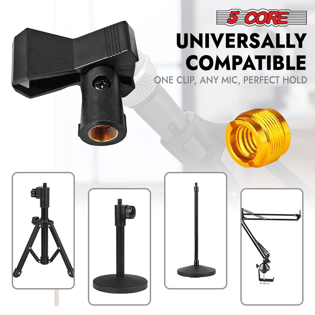 Sturdy microphone clip holders pack with 5/8 to 3/8 adapters included