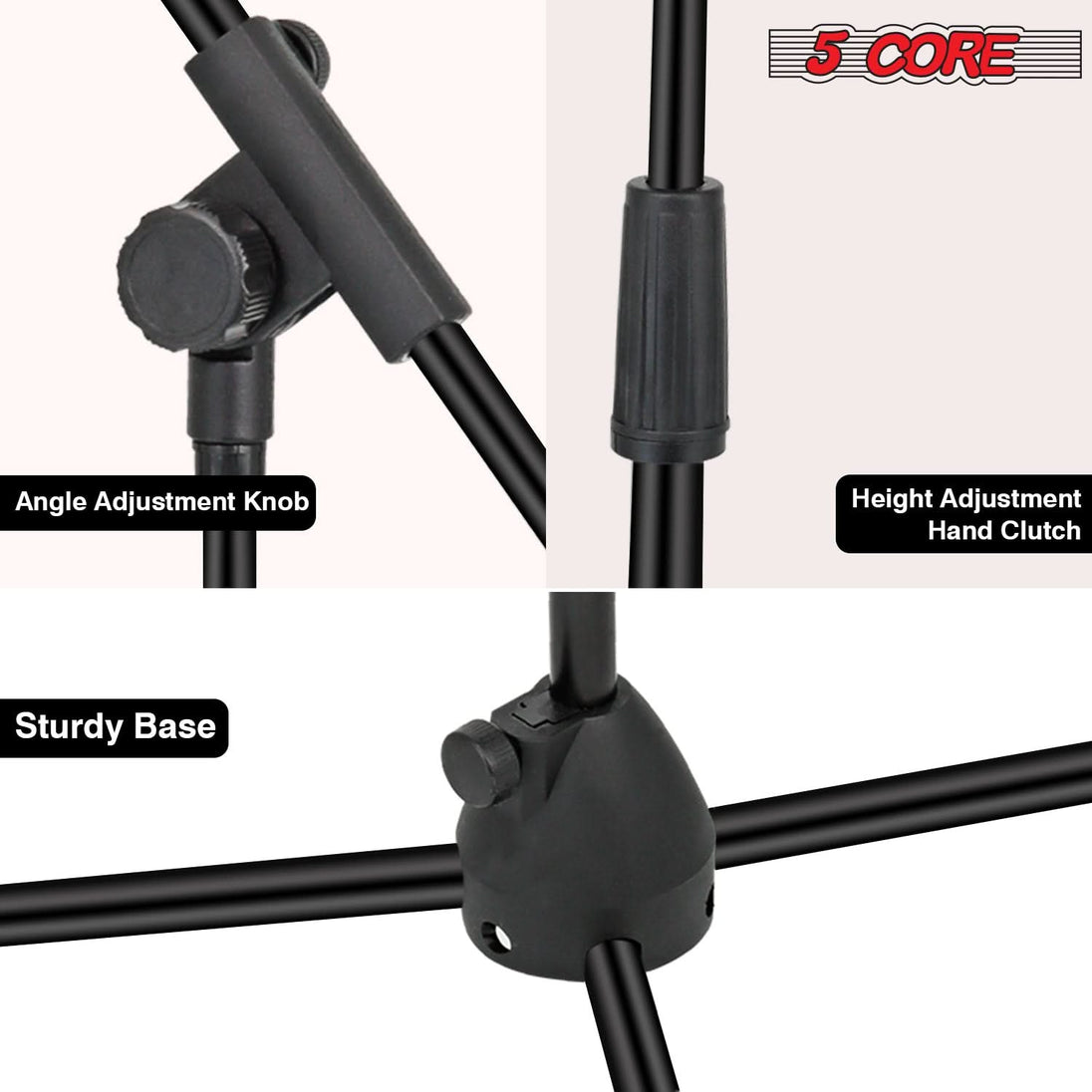 5Core durable tripod mic stand with adjustable holder and boom arm for stability