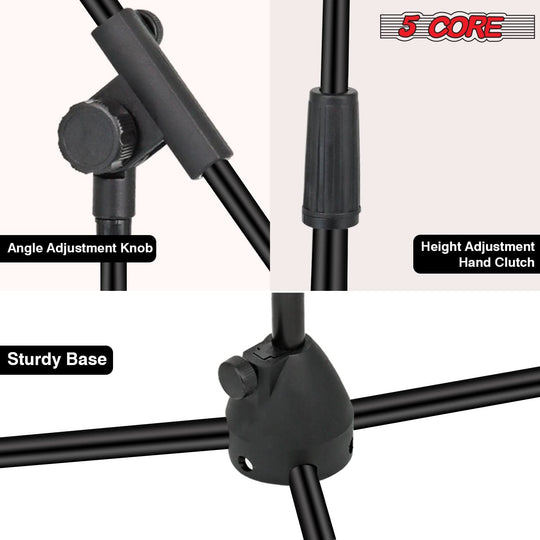 5Core durable tripod mic stand with adjustable holder and boom arm for stability