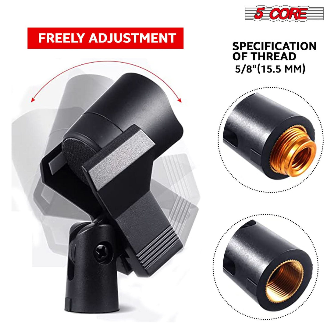 5Core microphone clip holders with 5/8 to 3/8 inch screw adapters for secure mounting