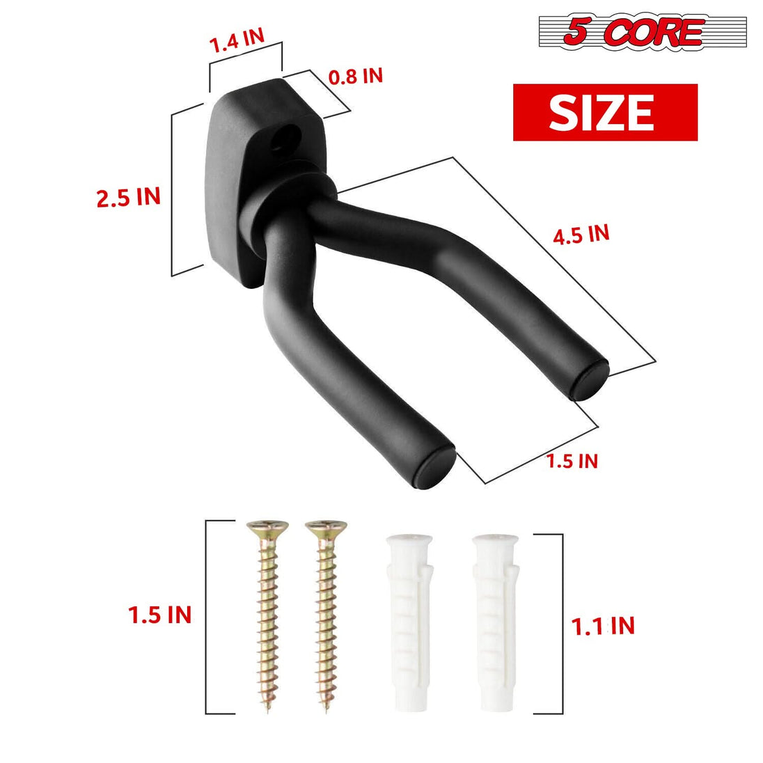 Adjustable Wall Mount Guitar Hangers - 5 Core Display Hook with Screws and Soft Padding