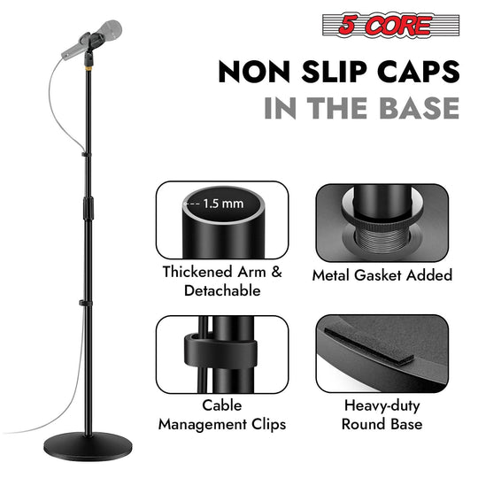 5Core height adjustable round base microphone stand for versatile use