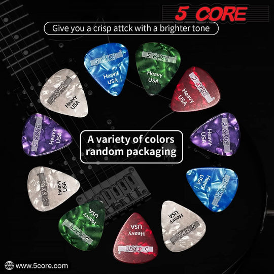 Durable 5Core heavy gauge guitar picks for acoustic, electric, and bass guitars