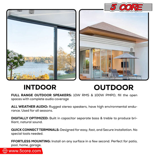 Stereo in-wall speakers by 5Core perfect for patios and backyards