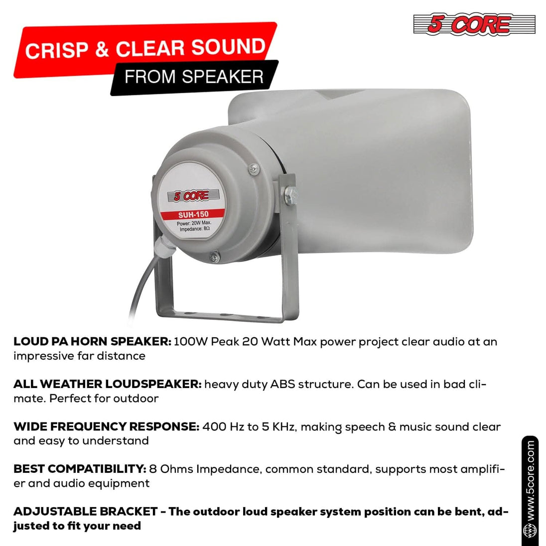 5Core 200W PMPO PA horn speaker outdoor 6" x 10" siren loudspeaker driver horn