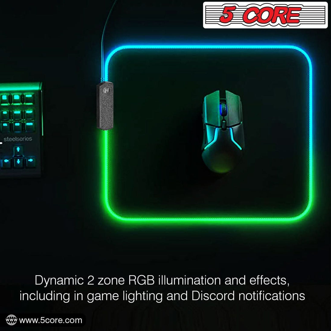 5Core RGB illuminated mouse mat with 12 light modes and non-slip rubber base