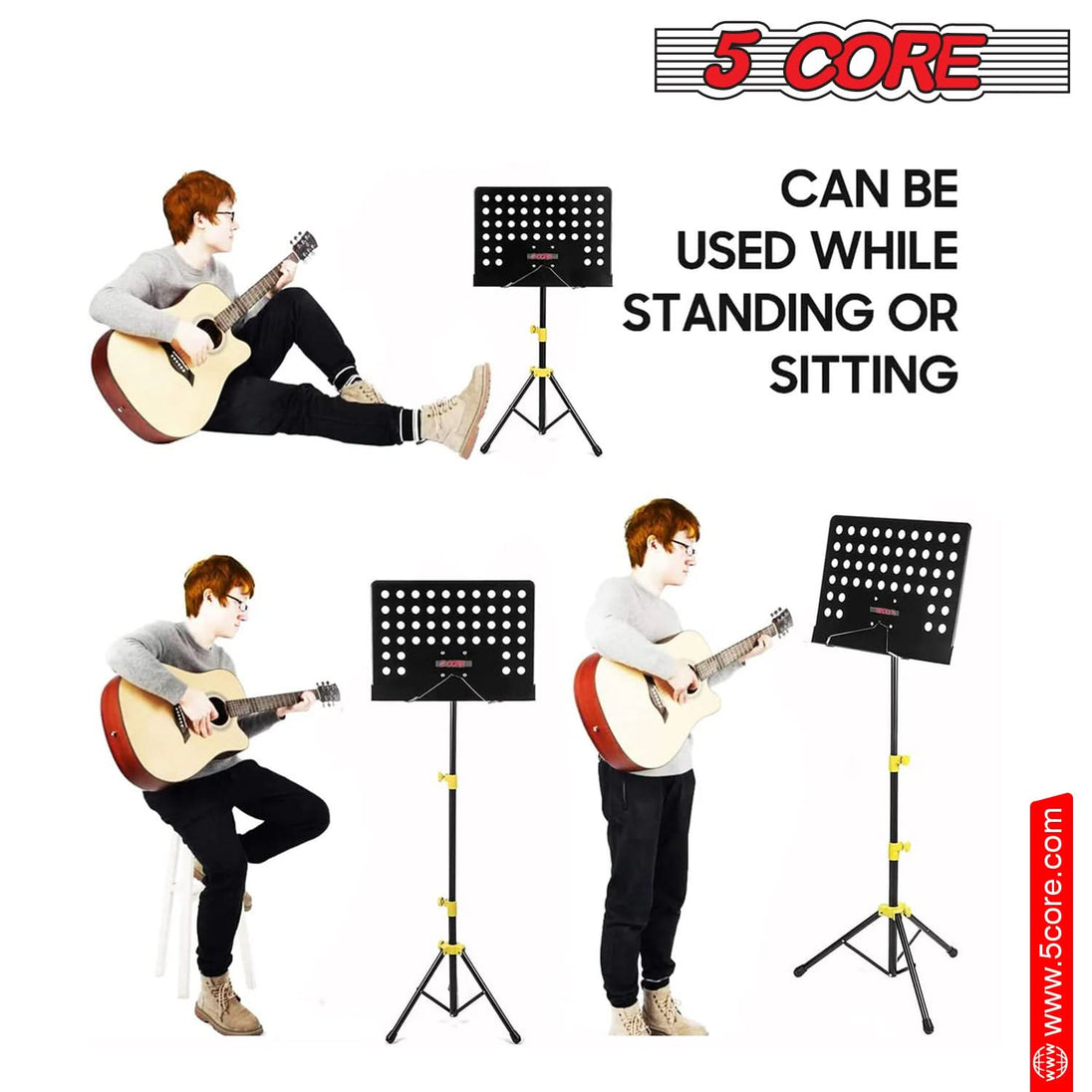 Yellow music stand folding and adjustable by 5Core for sheet music