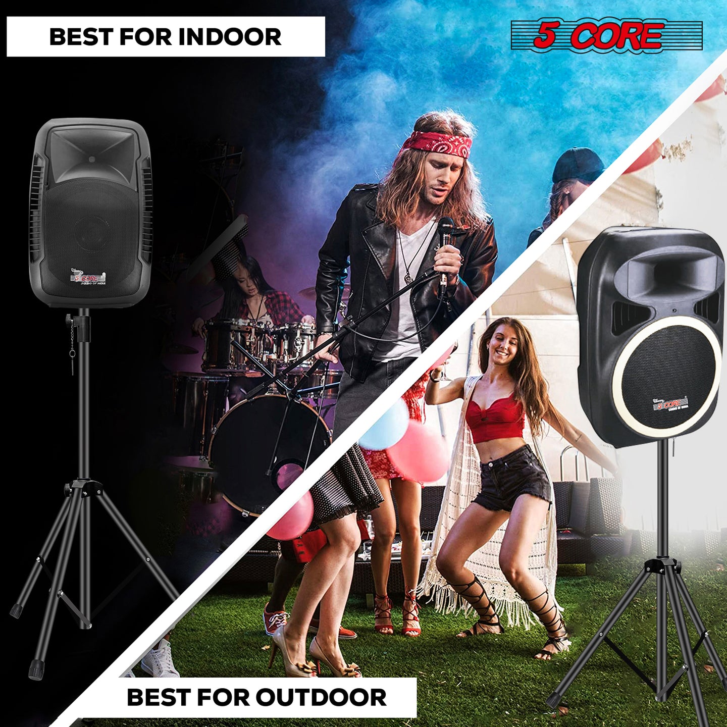 5Core adjustable speaker stand tripod up to 72 inches with black pole mount for DJ