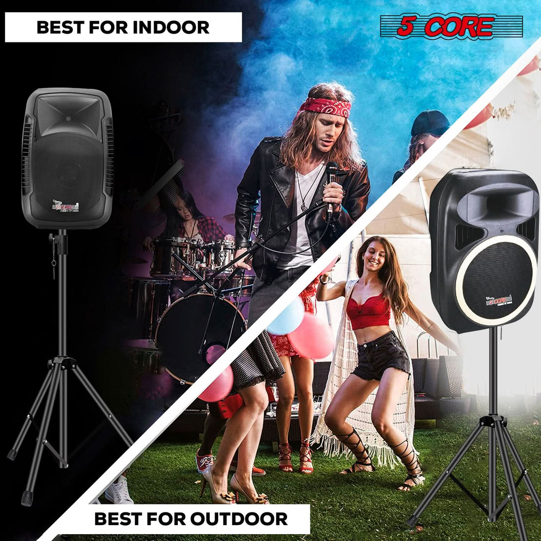 5Core adjustable speaker stand tripod up to 72 inches with black pole mount for DJ