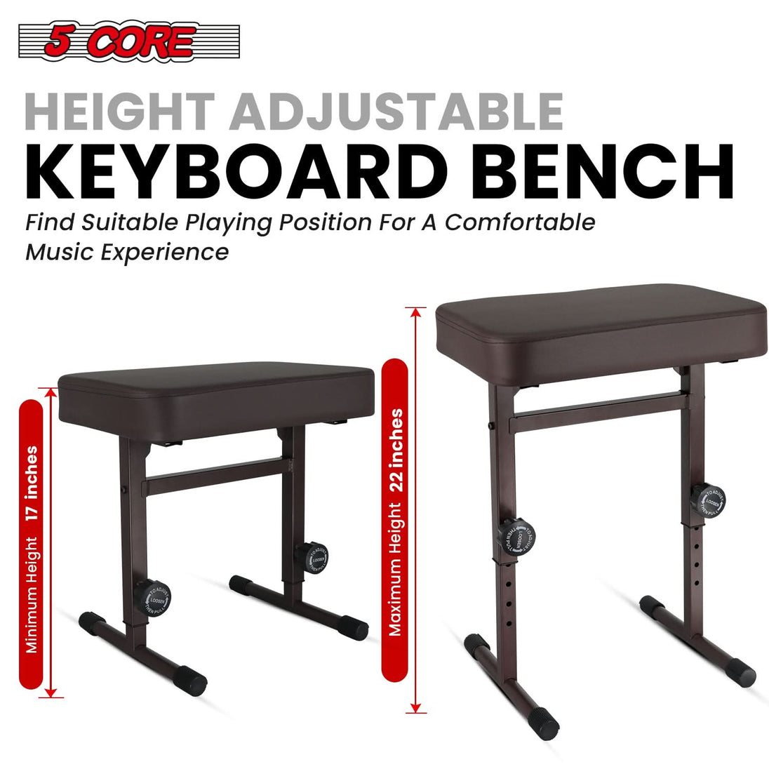 Height-adjustable keyboard bench designed for musicians, providing optimal comfort and support during performances or practice