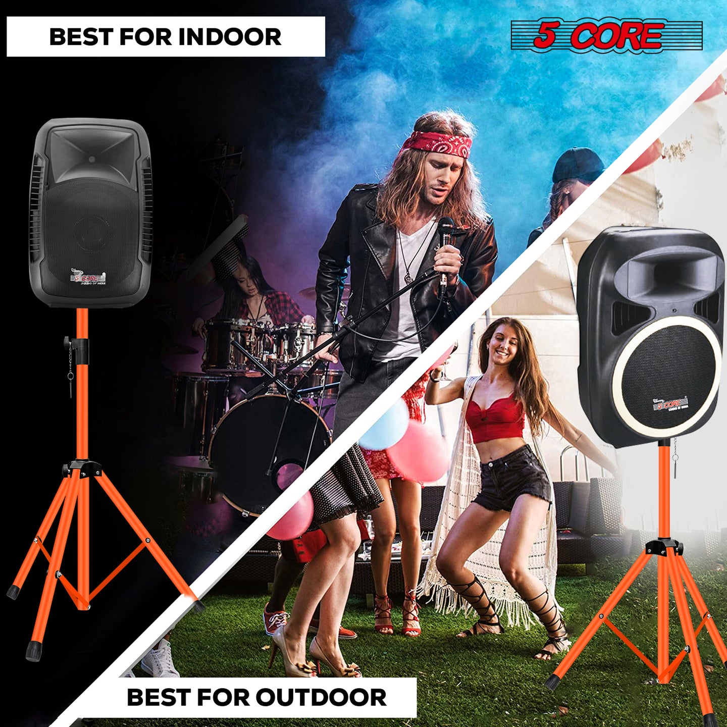 Compact audio monitor stands by 5Core in bright orange finish