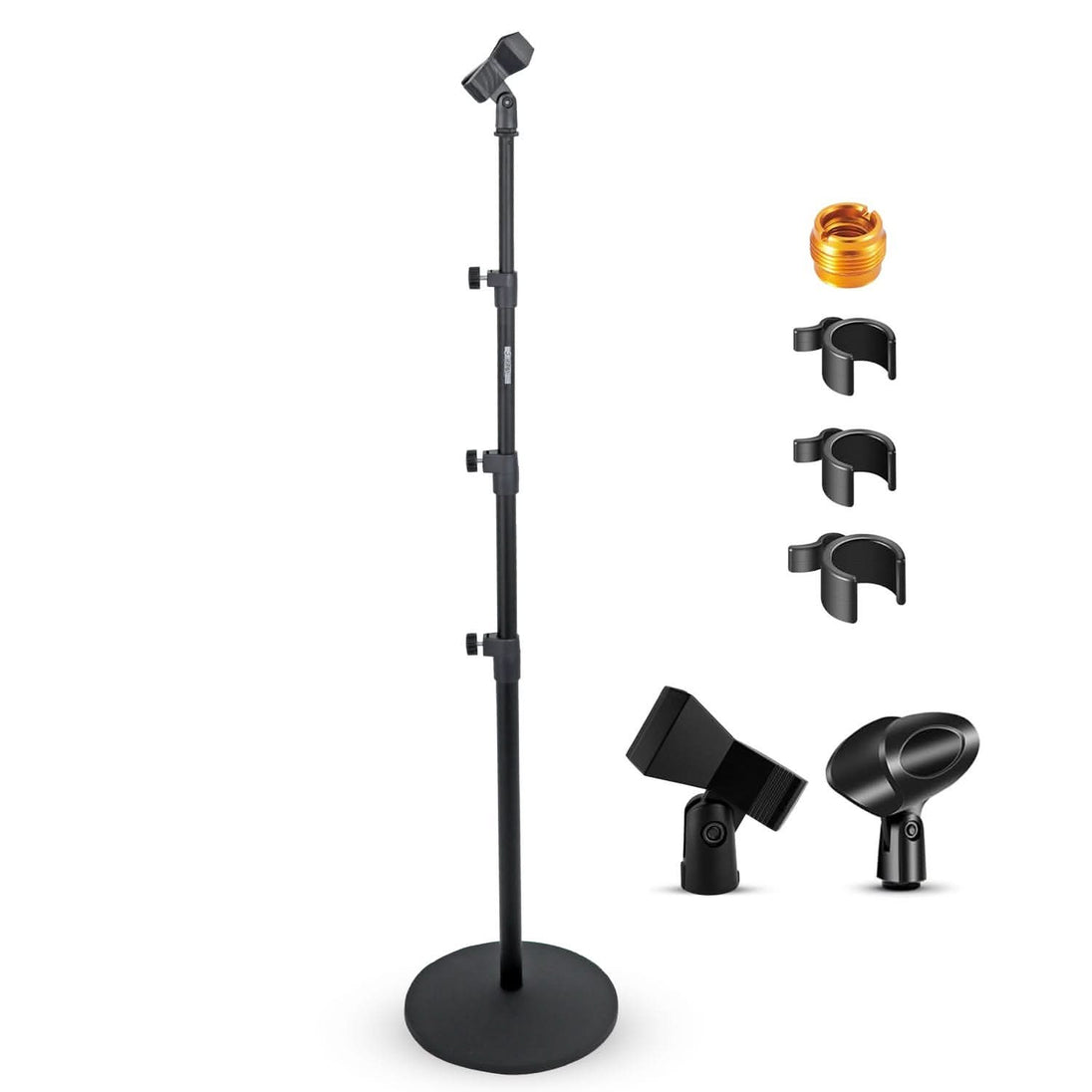 5Core adjustable floor mic stand with heavy-duty round base and universal microphone support