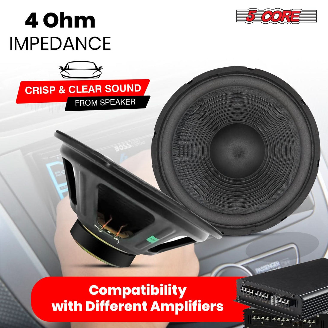 5Core 12" subwoofer speaker, 4Ohm, 1200W peak power for audio replacement