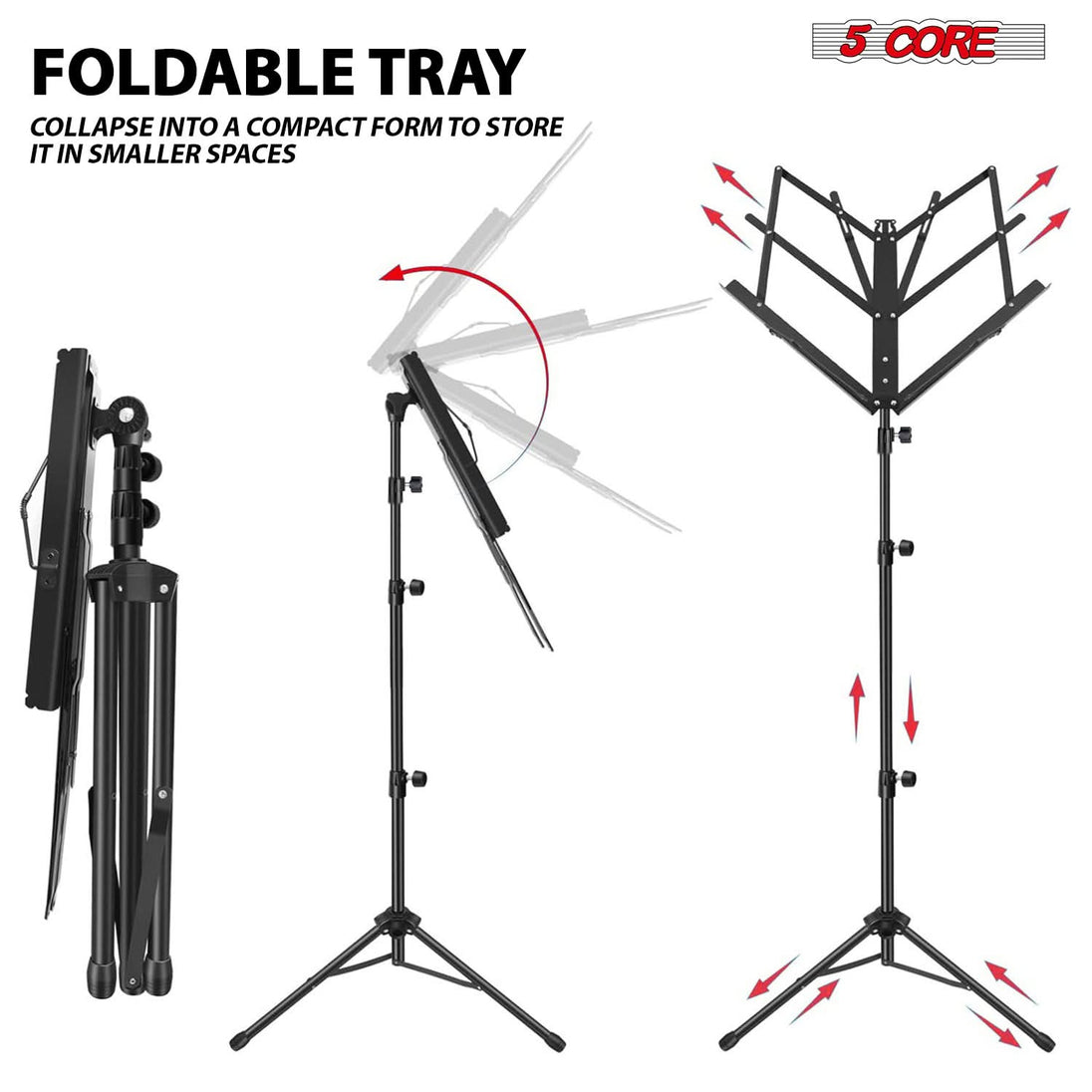 5Core folding music stand portable tripod adjustable sheet note holder