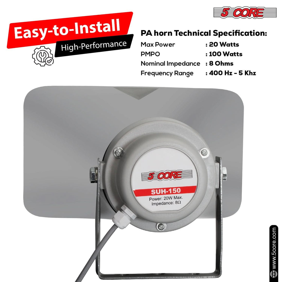 5Core 200W PMPO loudspeaker 6" x 10" outdoor PA horn siren loud driver horn