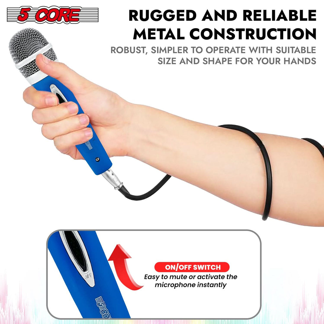 5 Core DJ Music Mic: Dynamic XLR microphone for professional use in music and karaoke.