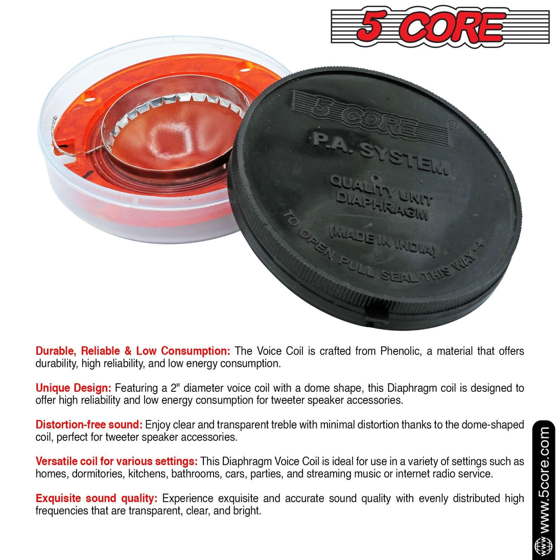 5Core compression horn driver diaphragm, 2-inch phenolic voice coil