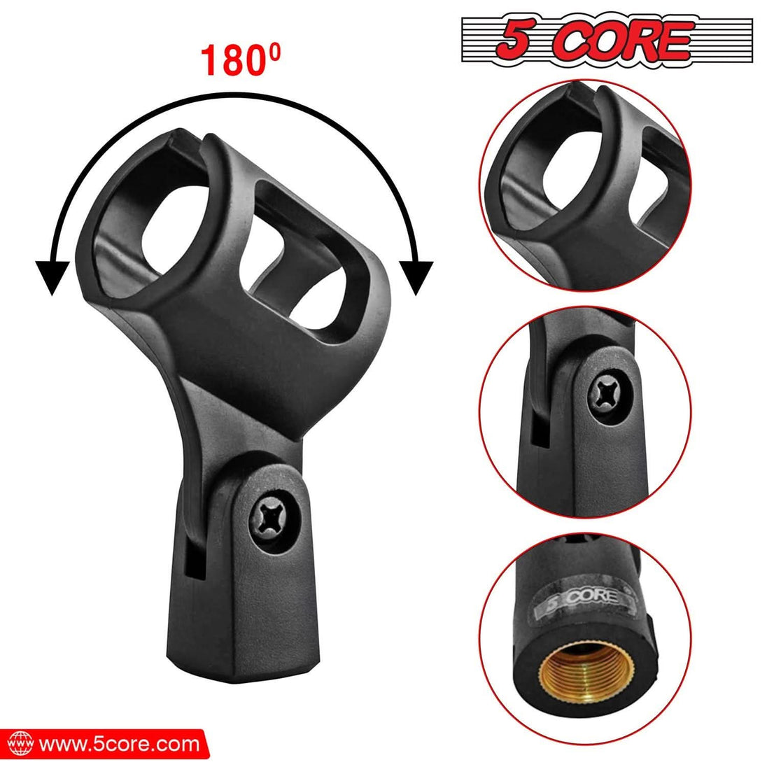 5Core 6-piece microphone clip holder set with barrel style and 5/8 to 3/8 inch adapters