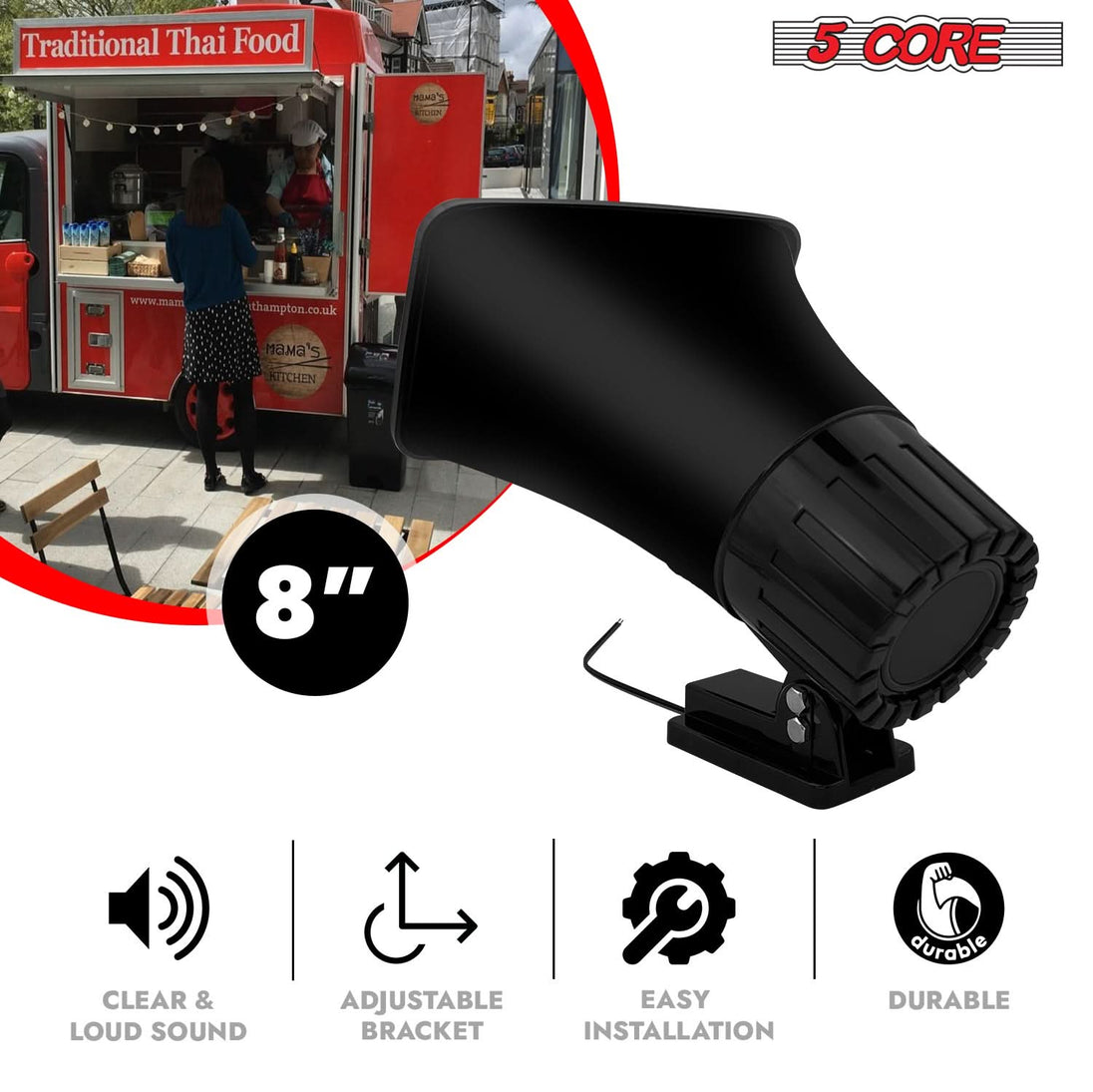 Weatherproof outdoor horn with durable construction, ensuring clear sound in all conditions.