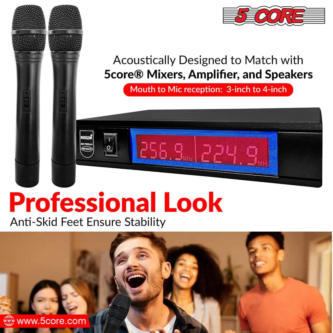 Fixed frequency VHF microphones by 5Core ideal for church, events, and studio