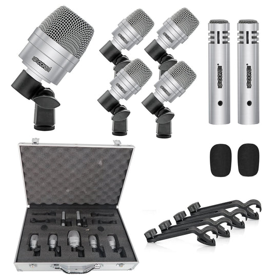 5Core Drum Mic Kit 7 Pcs Kick Bass Tom Snare Dynamic Microphone Instrument Mics Set Silver