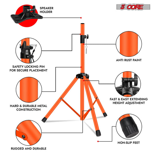 Pair of 5Core speaker poles in orange, ideal for studio or DJ use