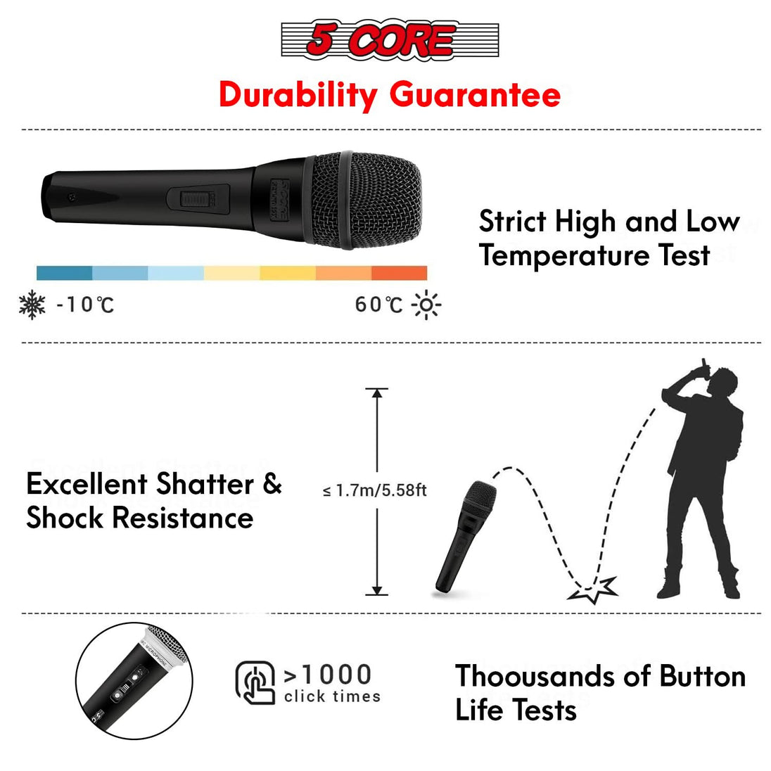 XLR handheld mic from 5Core for clean, crisp vocal delivery