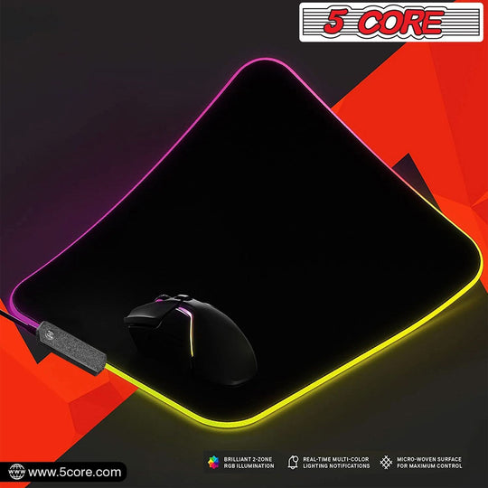 5Core RGB desk mouse mat with dynamic lighting effects and durable rubber base for gamers