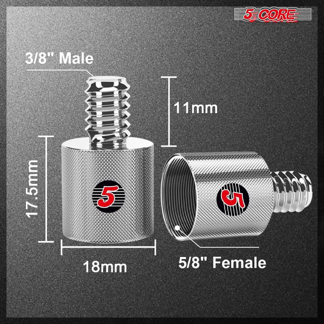 5Core conversion connector set, 12 pieces, 5/8" female to 1/4" male screw thread for mic stands