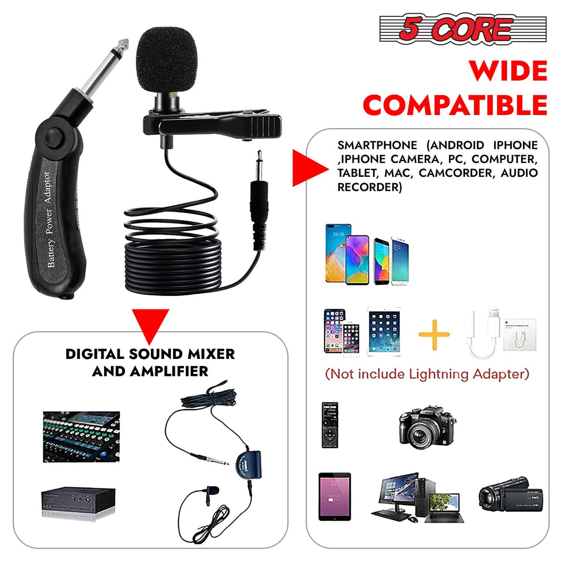 5Core 3.5mm clip-on lavalier mic, omnidirectional professional lapel microphone