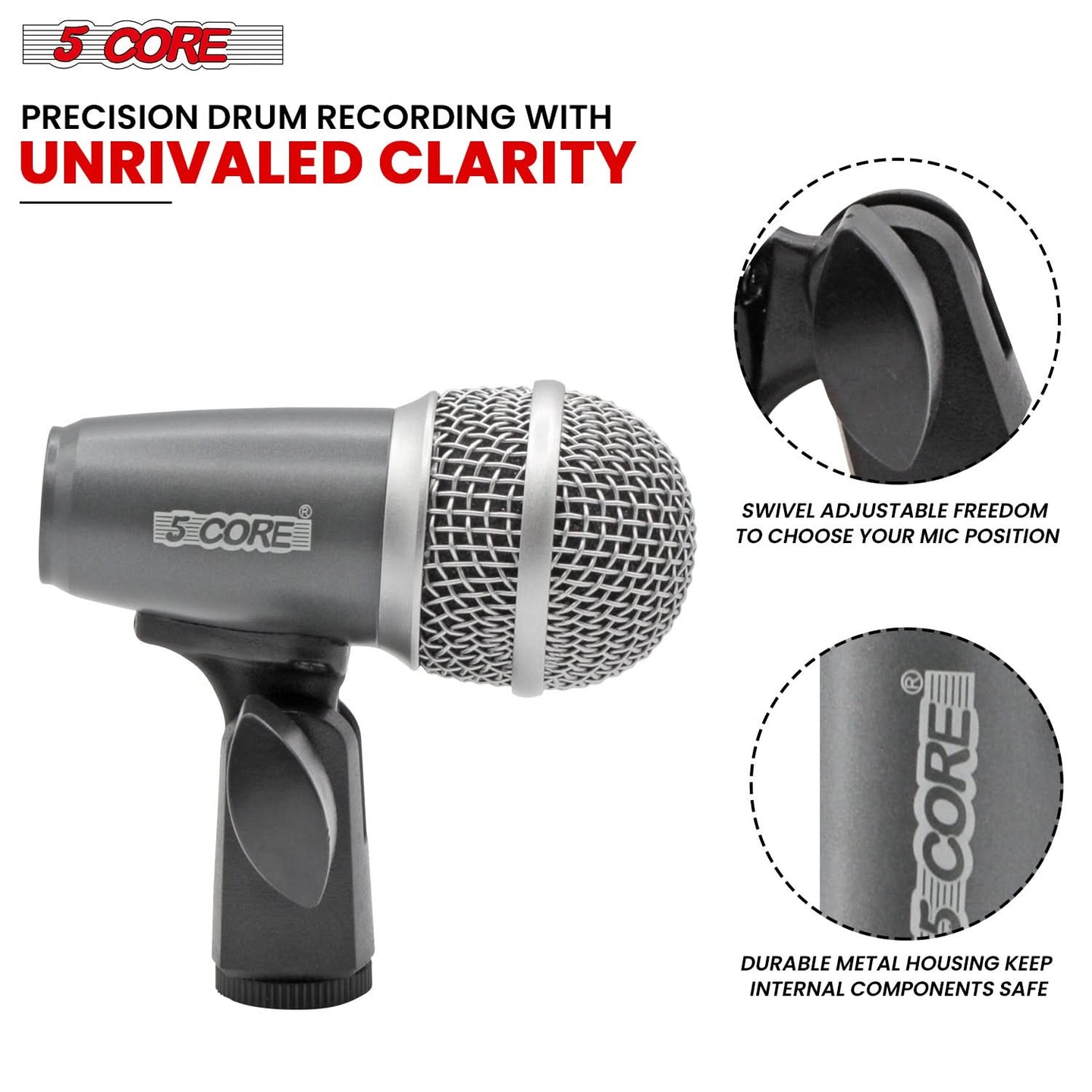 5Core drum kit microphone, grey, XLR condenser mic for snare and tom