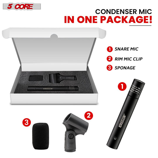 5Core professional XLR condenser mic black pencil stick cardioid for instruments