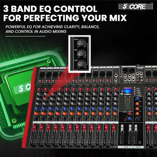 5Core 24 channel professional audio mixer, DJ mixing board with Bluetooth USB and analog connectivity