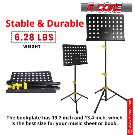 Adjustable portable yellow music stand 5Core with tripod support
