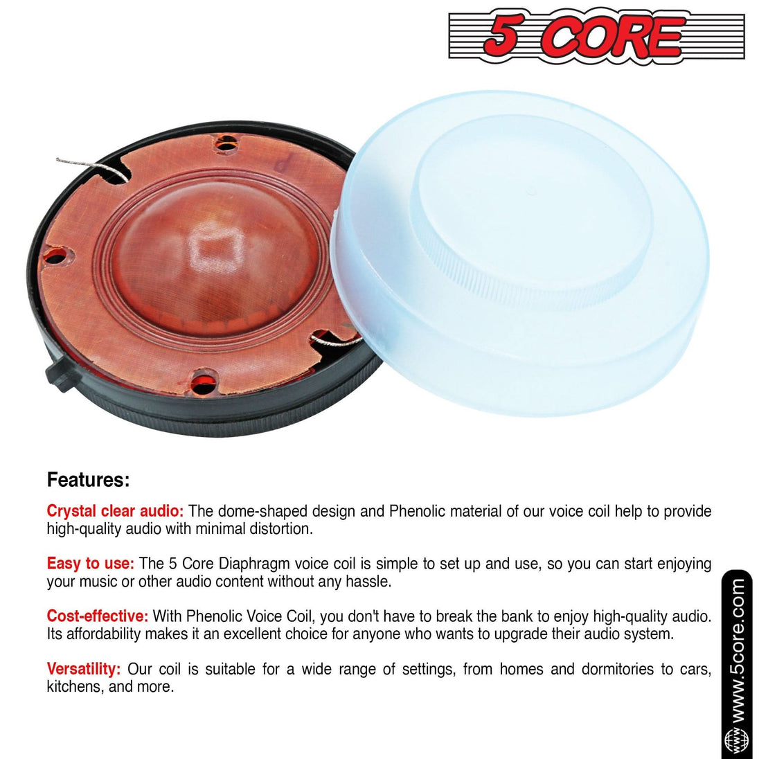 5Core 2-inch phenolic voice coil diaphragm, compatible with compression horn drivers