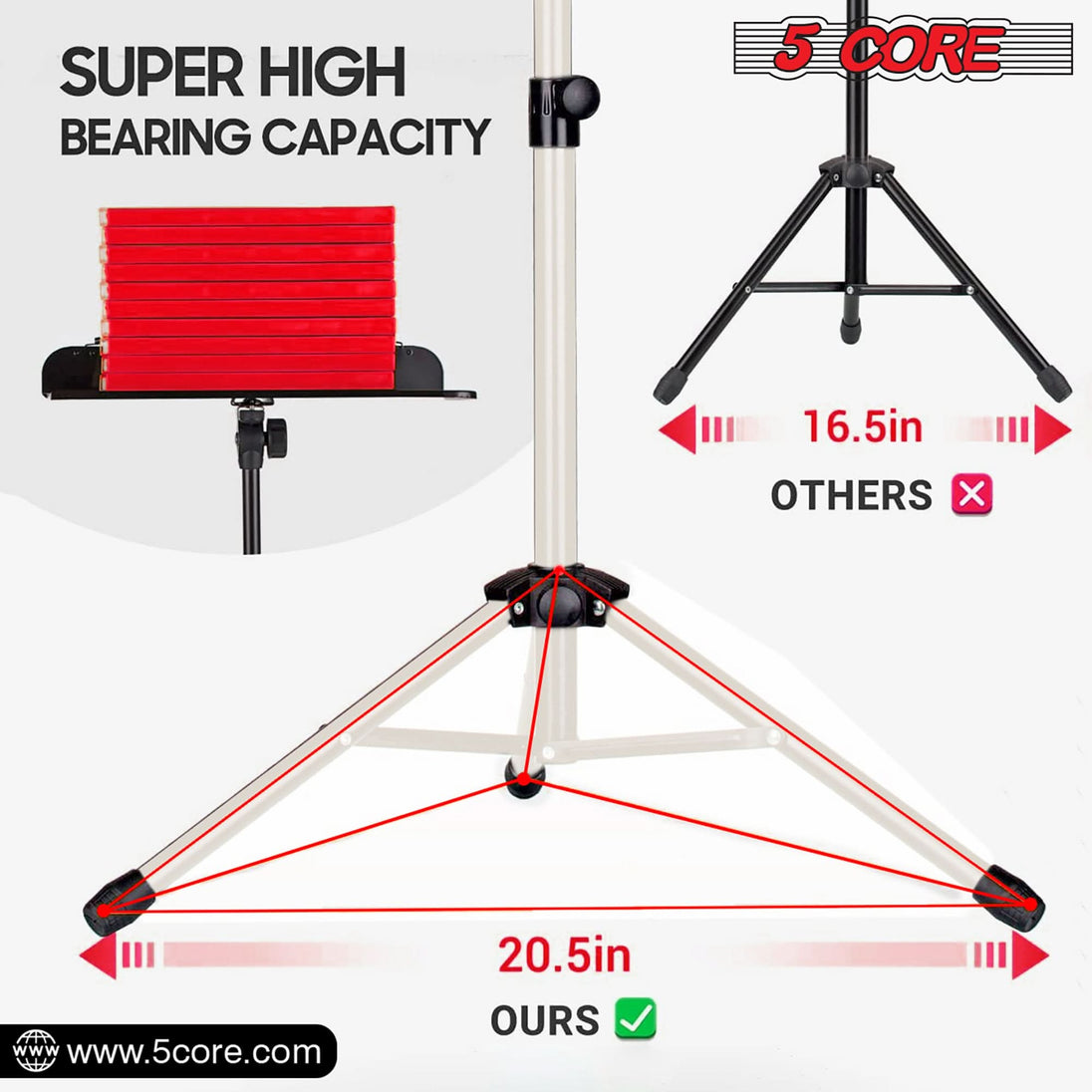 Adjustable tripod white music stand 5Core for sheet music portability