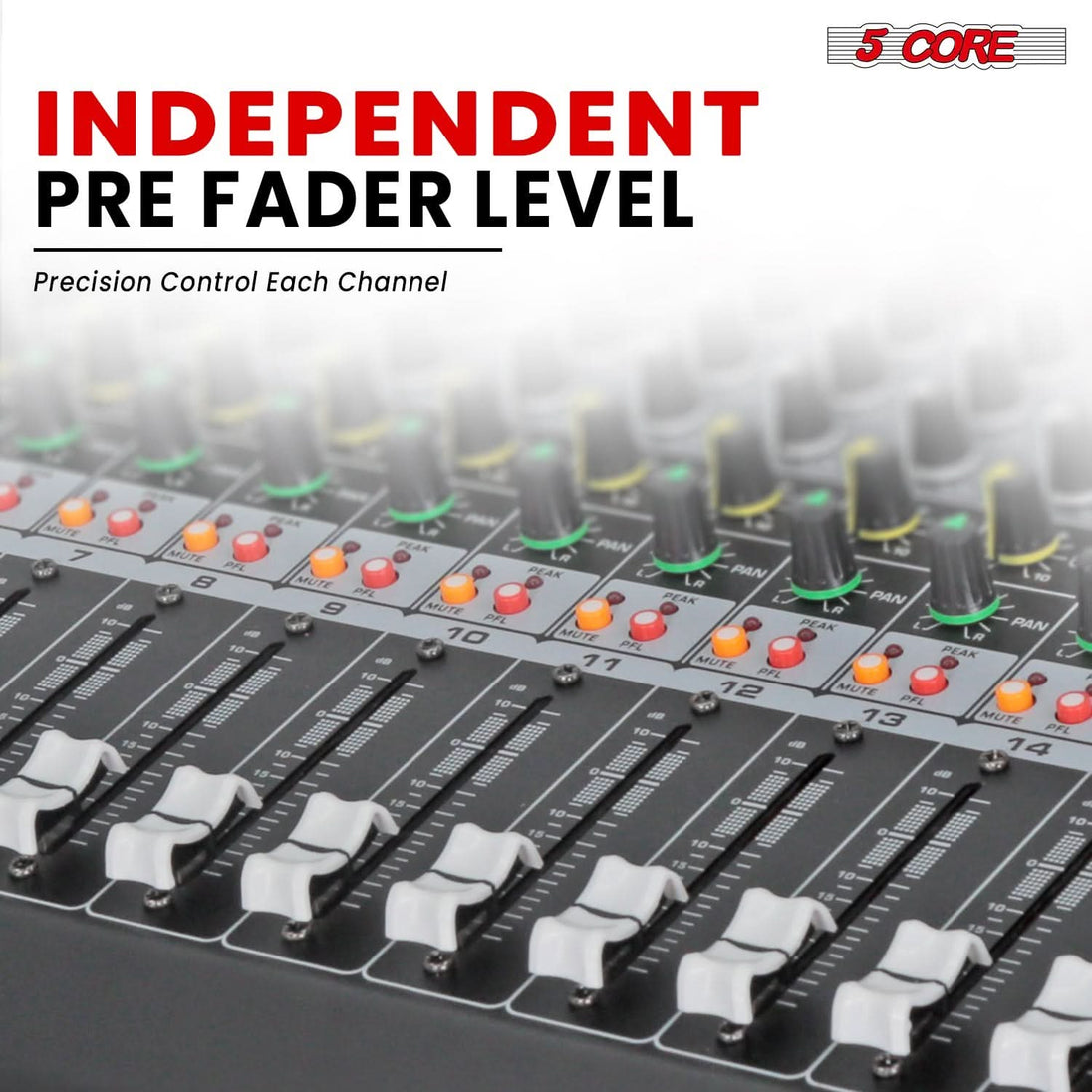 5Core Bluetooth-enabled 16-channel audio mixer with USB and analog professional DJ soundboard
