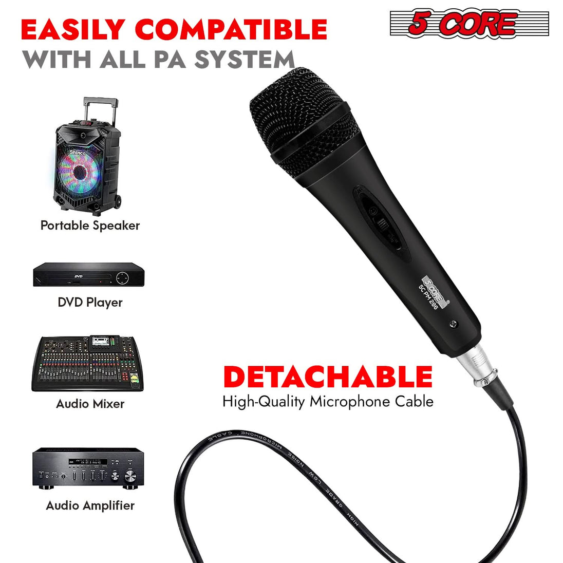 5Core XLR microphone for dynamic sound in karaoke and studio environments