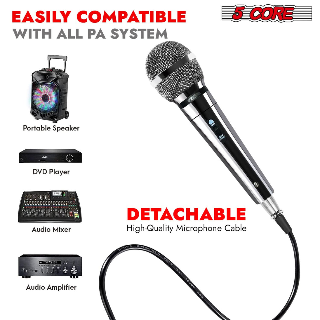 5Core karaoke microphone XLR dynamic handheld mic for vocals