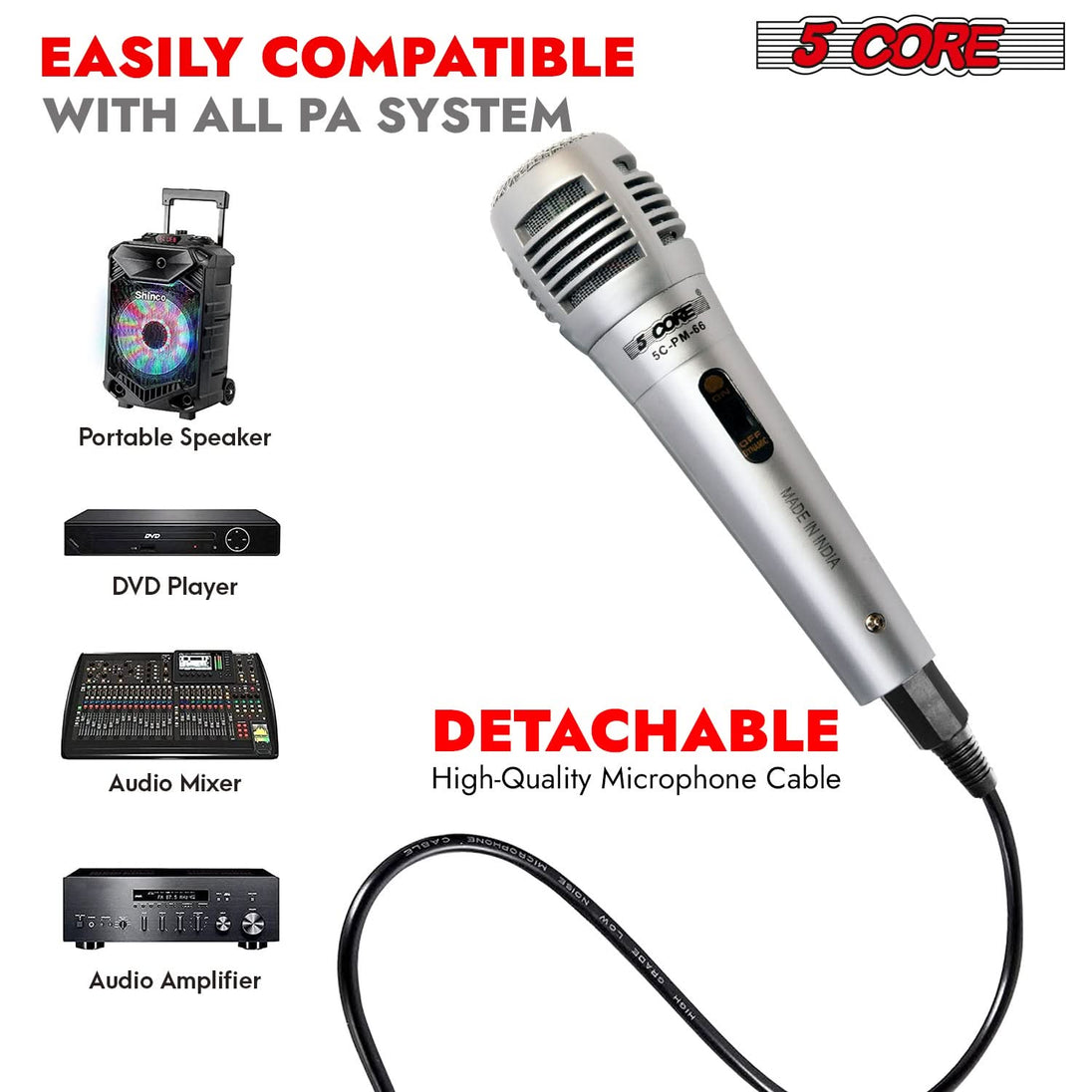 5Core handheld dynamic microphone XLR for karaoke and studio settings