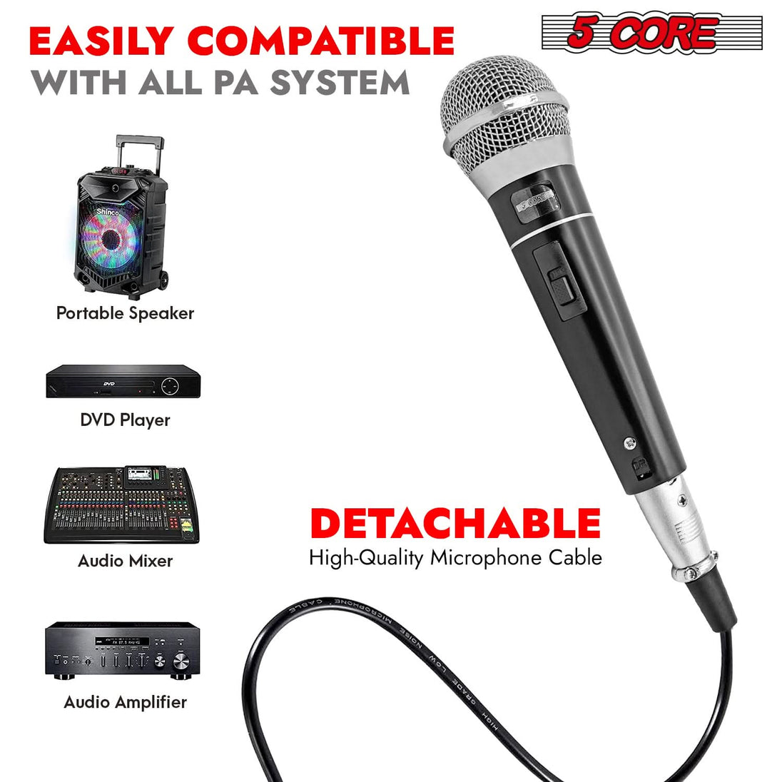 Dynamic XLR microphone by 5Core ideal for stage, studio, or home use