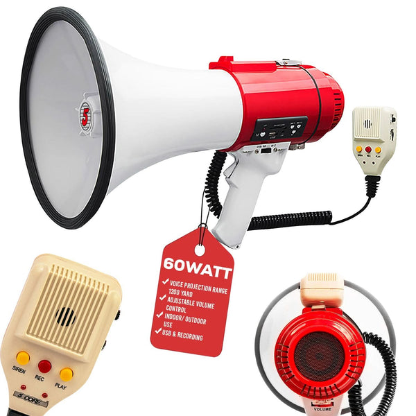 Professional 60W bullhorn megaphone with powerful sound output