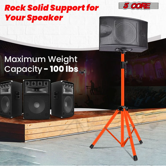 5Core orange audio monitor stand with sturdy tripod base