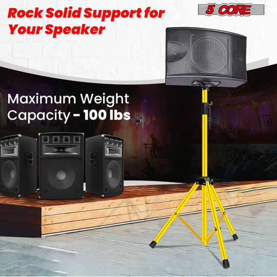 5Core yellow speaker stand with stable tripod support