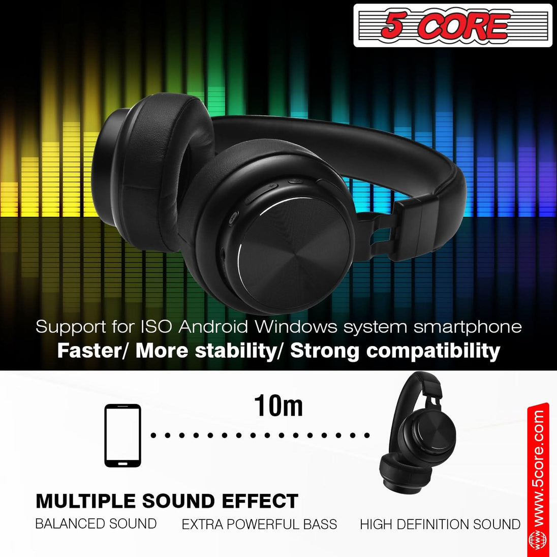 5Core Bluetooth headphones with advanced noise cancelling technology for clear sound