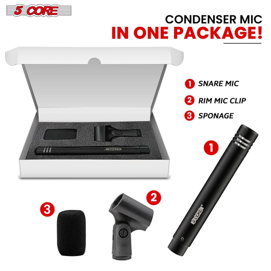 5Core professional XLR condenser mic black pencil stick cardioid for instruments